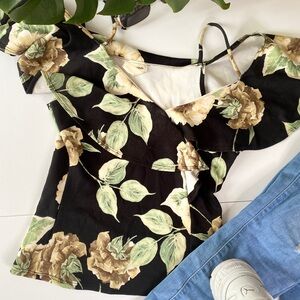 Floral Black and Green Women's Top